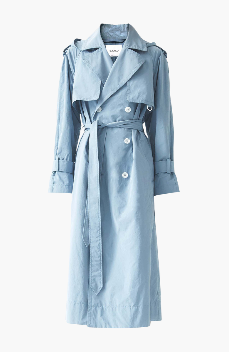 CAALO Sustainable Water-Resistant Hooded Trench Coat, Alternate, color, Light Blue