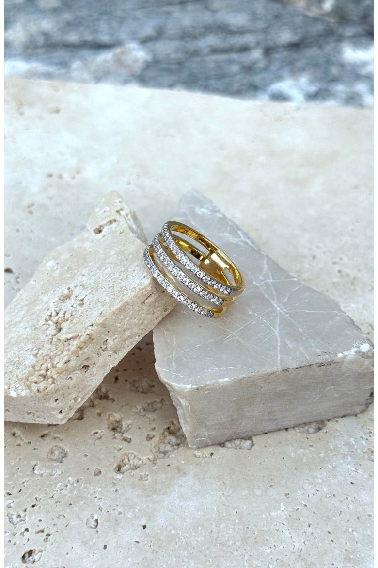 Cubic Zirconia Triple Band Ring, Alternate, color, GOLD