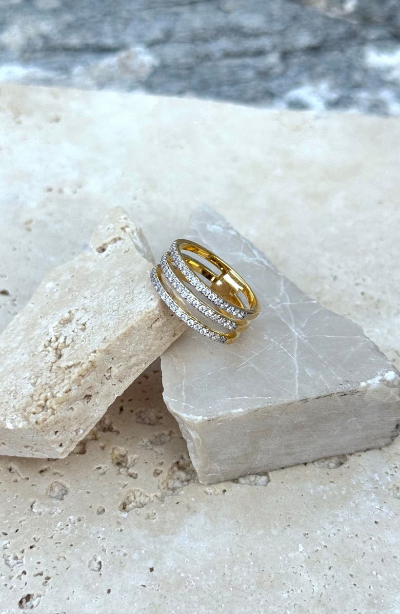 Adornia Cubic Zirconia Triple Band Ring, Alternate, color, Gold