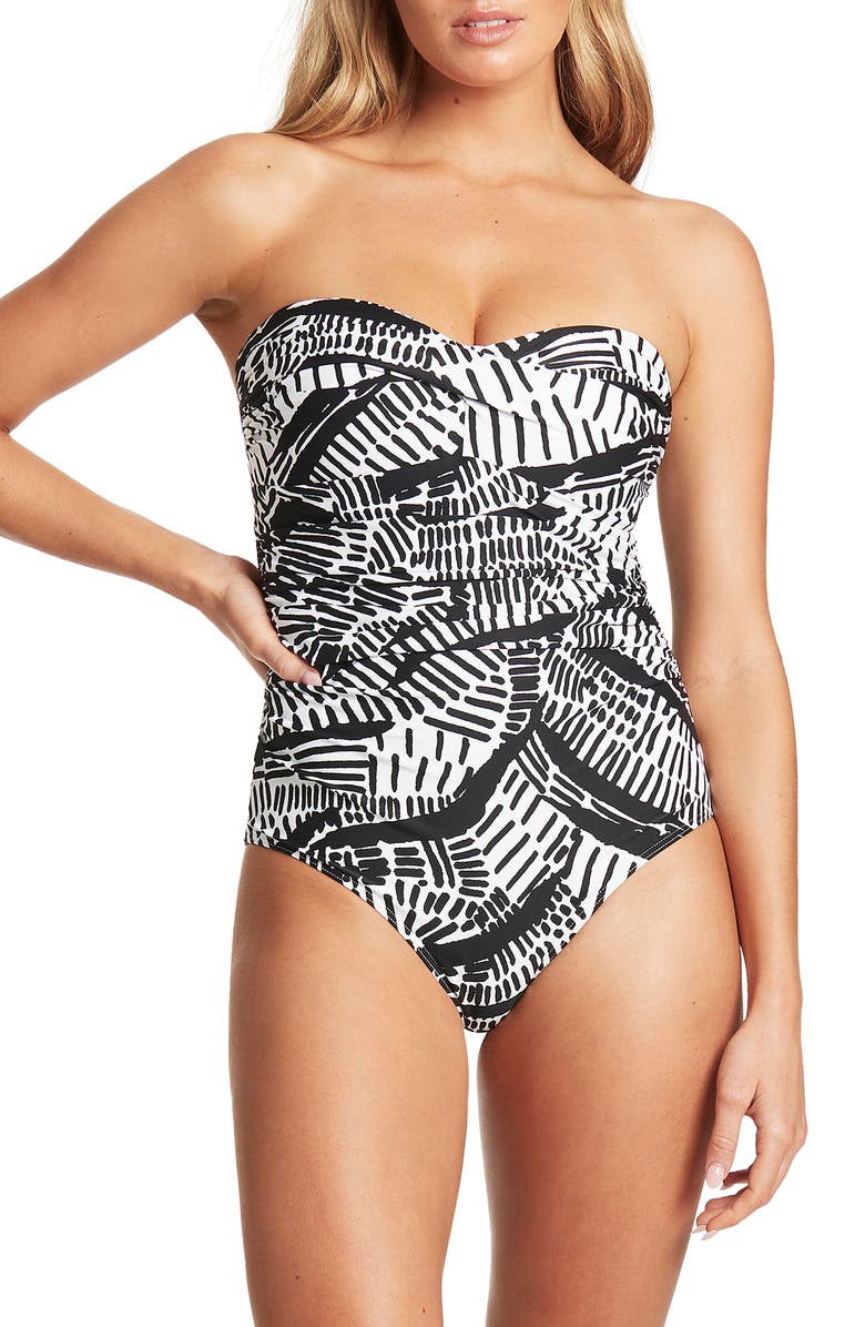 Sea Level Twist Bandeau One-Piece Swimsuit, Main, color, Black