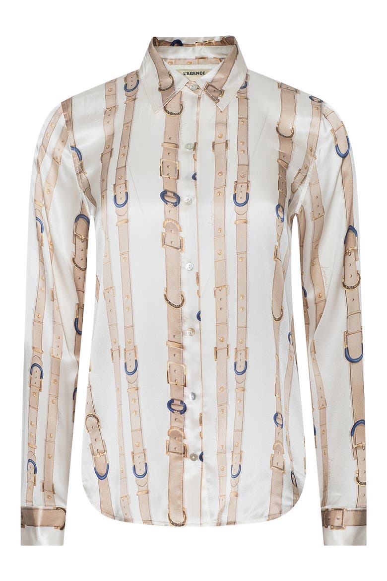 Tyler Silk Stripe Shirt, Alternate, color, ECRU MULTI STUD BELT STRIPE