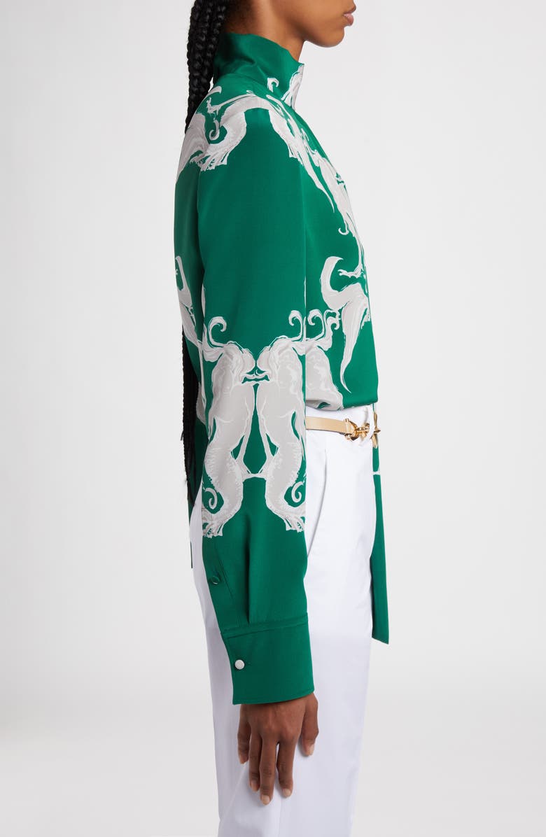 Valentino Garavani Mermaid Print Tie Neck Silk Crêpe de Chine Shirt, Alternate, color, 