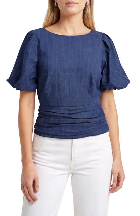 Ruched Waist Puff Sleeve Top