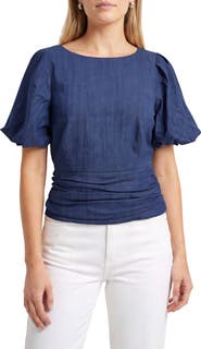 Bagatelle Ruched Waist Puff Sleeve Top