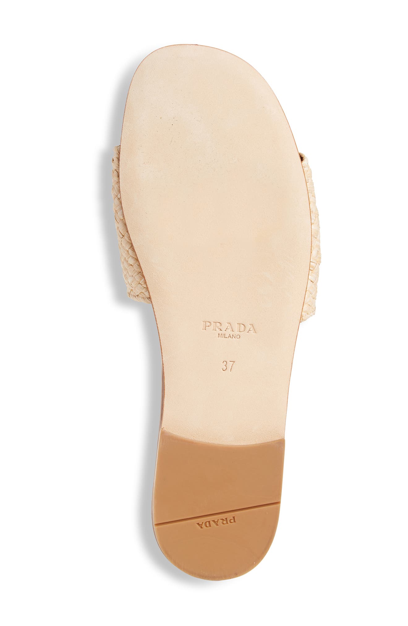Prada Embellished Raffia Slide Sandal, Alternate, color, 