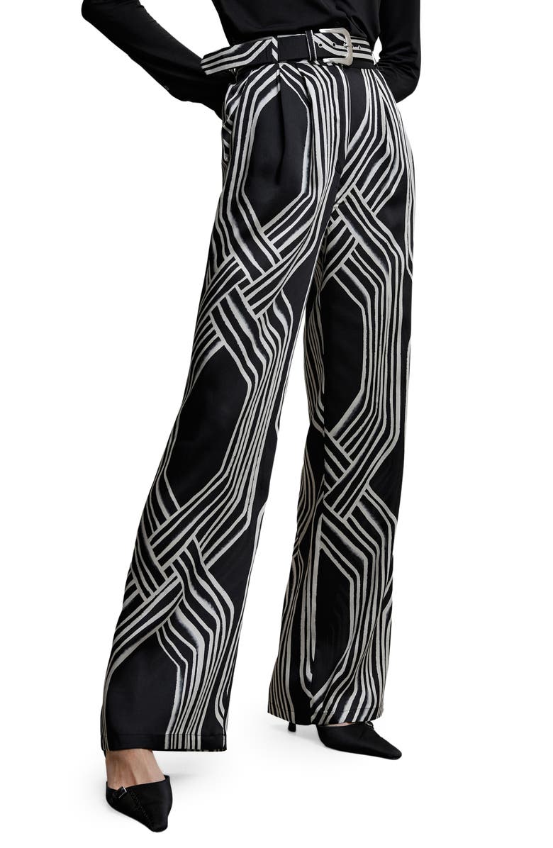 MANGO Geo Print High Waist Satin Palazzo Pants, Main, color, 
