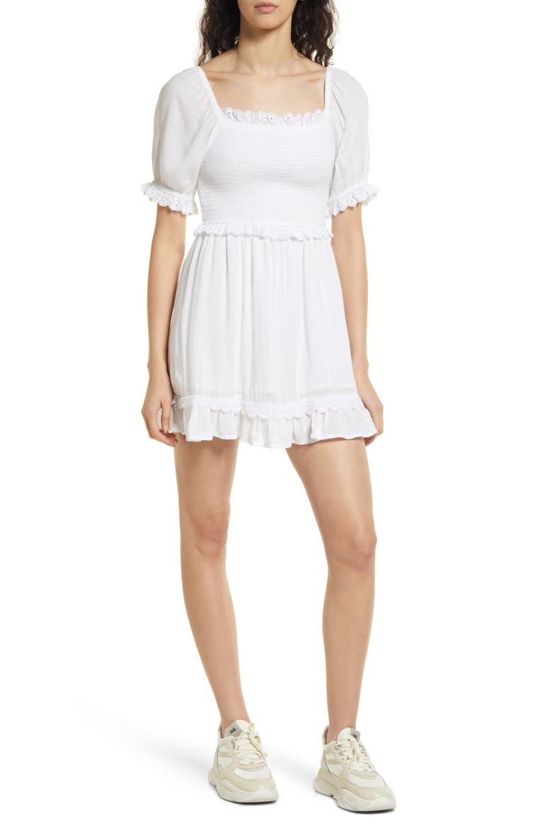 Smocked Modal Minidress, Main, color, WHITE