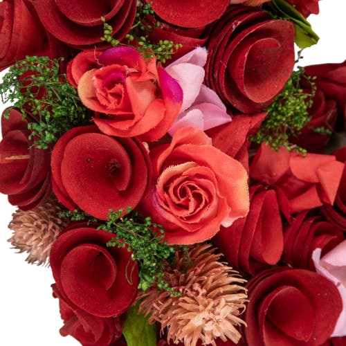 Northlight Artificial Floral Valentine's Day Wooden Rose Heart Wreath In Red