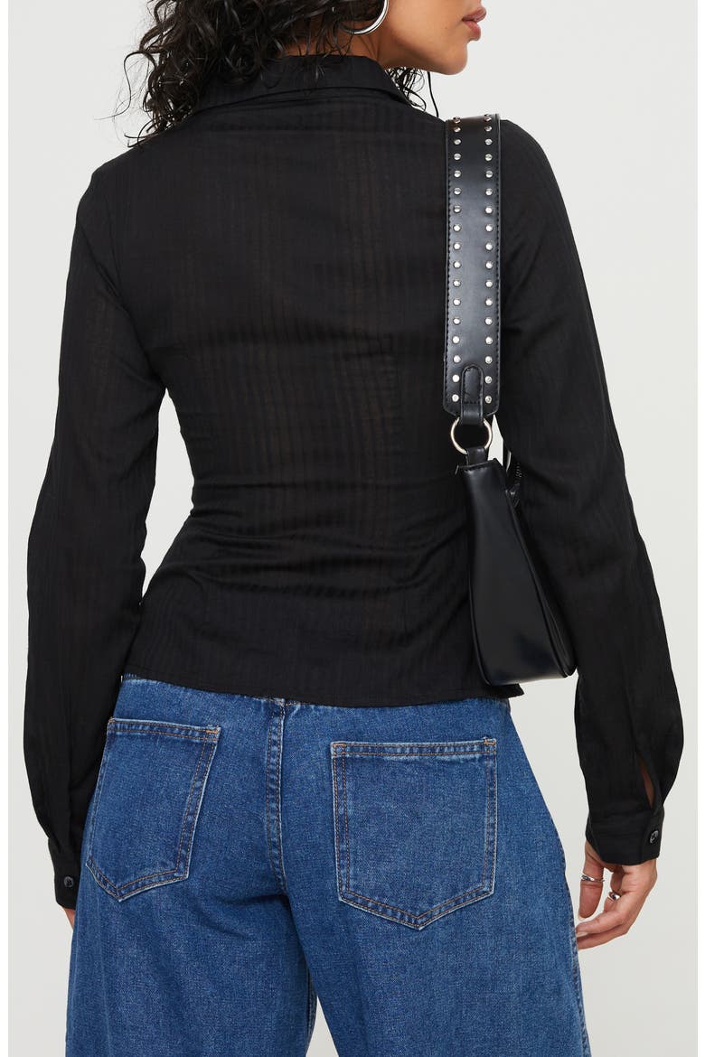 Fogler Rib Cotton Button-Up Shirt, Alternate, color, BLACK