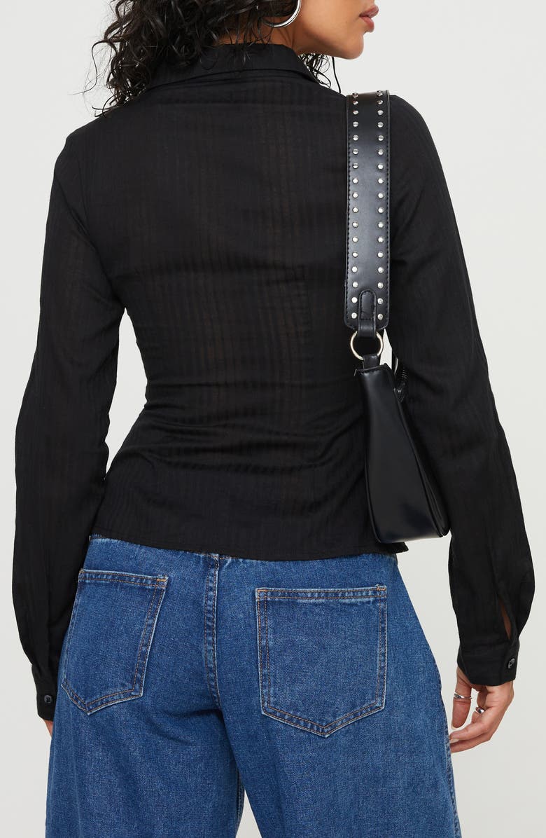 Princess Polly Fogler Rib Cotton Button-Up Shirt, Alternate, color, Black