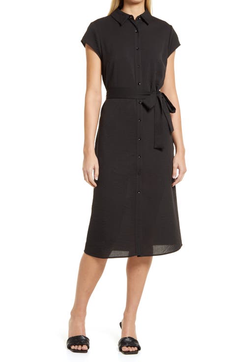 Textured Tie Waist Shirtdress