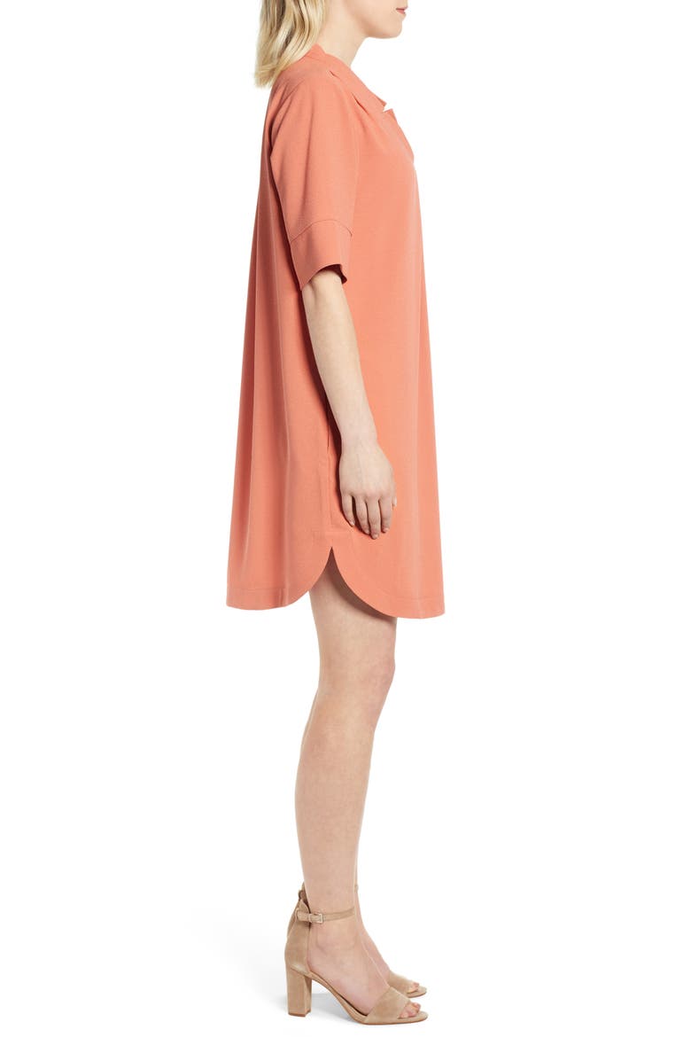 Pleat Front Curved Hem Shirtdress, Alternate, color, CORAL APRICOT