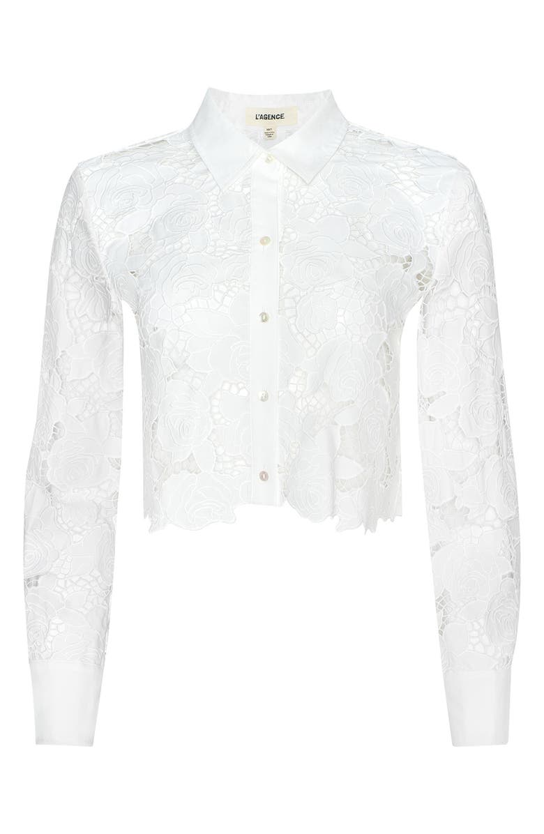 L'AGENCE Seychelle Cutwork Crop Button-Up Shirt, Alternate, color, Ivory