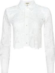 L'AGENCE Seychelle Cutwork Crop Button-Up Shirt