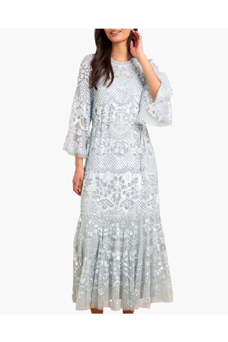 Snowdrop 3/4 Sleeve Crew Neck Ankle Gown, Alternate, color, French Blue