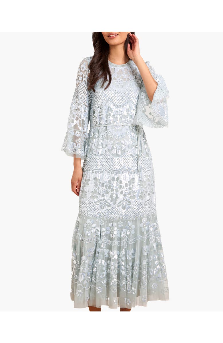 Needle & Thread Snowdrop 3/4 Sleeve Crew Neck Ankle Gown, Alternate, color, French Blue