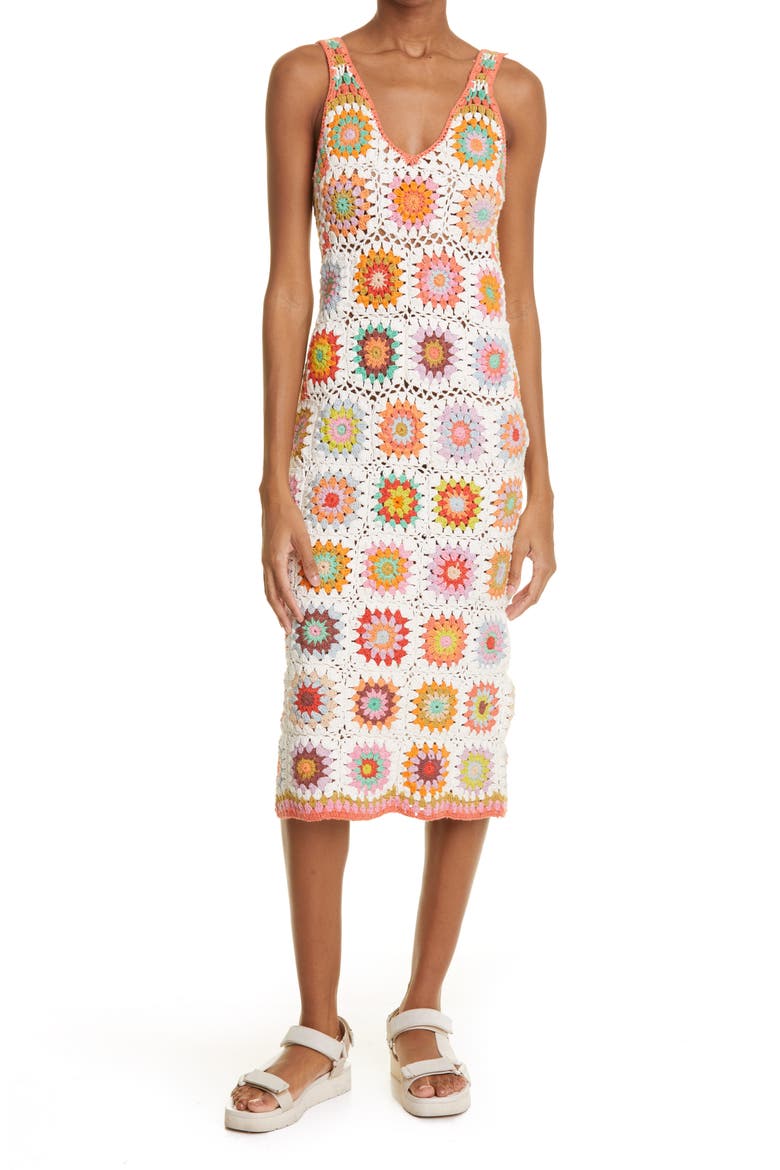 Crochet V-neck Midi Dress, Main, color, MULTI