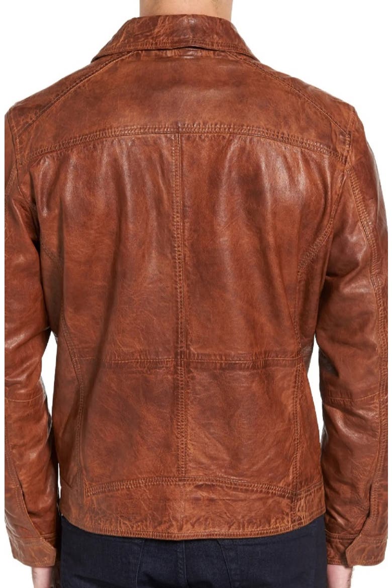 Rugged Washed Patina Leather Jacket, Alternate, color, COGNAC