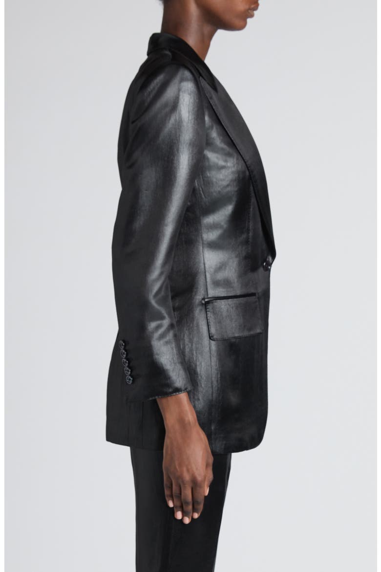Bianca Single Breasted Liquid Satin Blazer, Alternate, color, BLACK