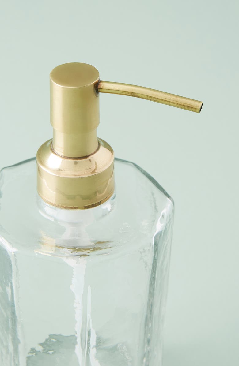 Anthropologie Home Anthropologie Small Glass & Goldtone Soap Dispenser, Alternate, color,