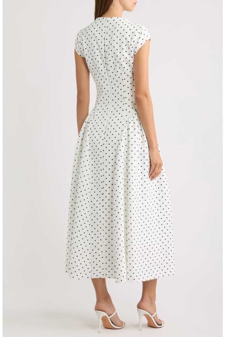 Dot Gathered Midi Dress, Alternate, color, WHITE POLKA DOT