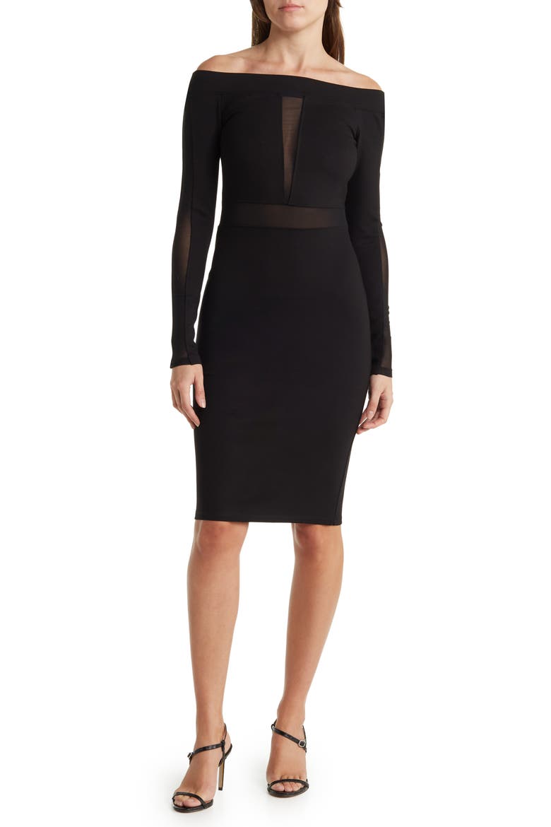 Emma Illusion Mesh Strapless Dress, Main, color, BLACK