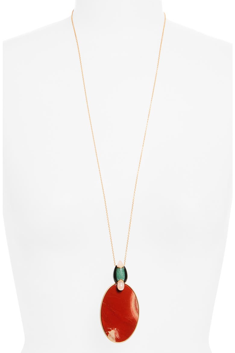 Plume Long Pendant Necklace, Alternate, color, GOLD/ DARK RED