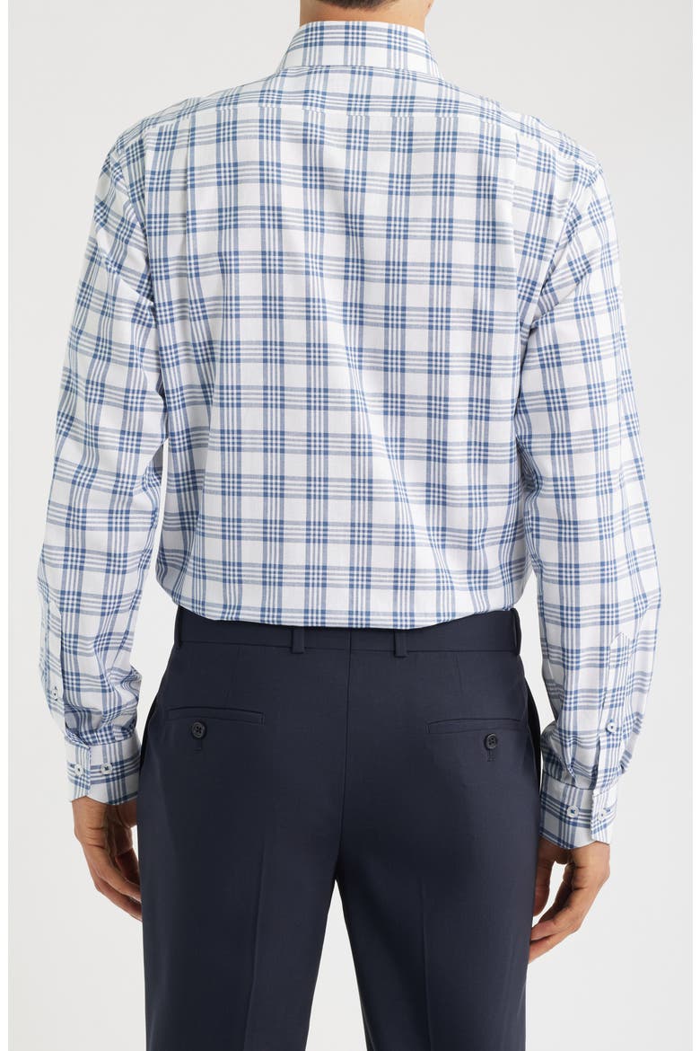 Trim Fit Plaid Cotton Dress Shirt, Alternate, color, NAVY/ WHITE