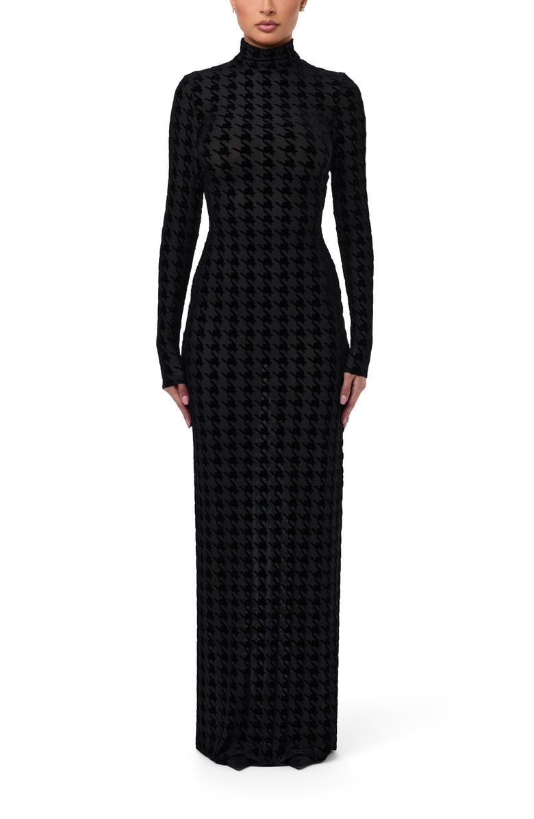 Naked Wardrobe Burnout Long Sleeve Maxi Dress, Main, color, Black Houndstooth