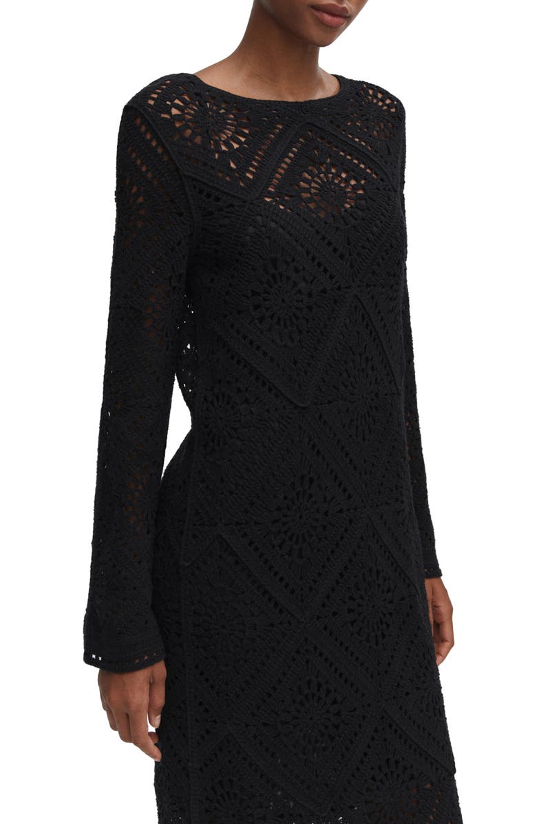 MANGO Crochet Long Sleeve Maxi Dress, Alternate, color,