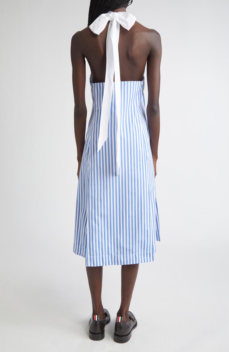 Thom Browne Awning Stripe Cotton Poplin Halter Polo Dress, Alternate, color, Medium Blue