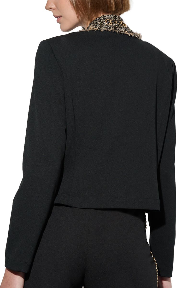 Ming Wang Metallic Tweed Detail Stretch Crepe Jacket, Alternate, color, 