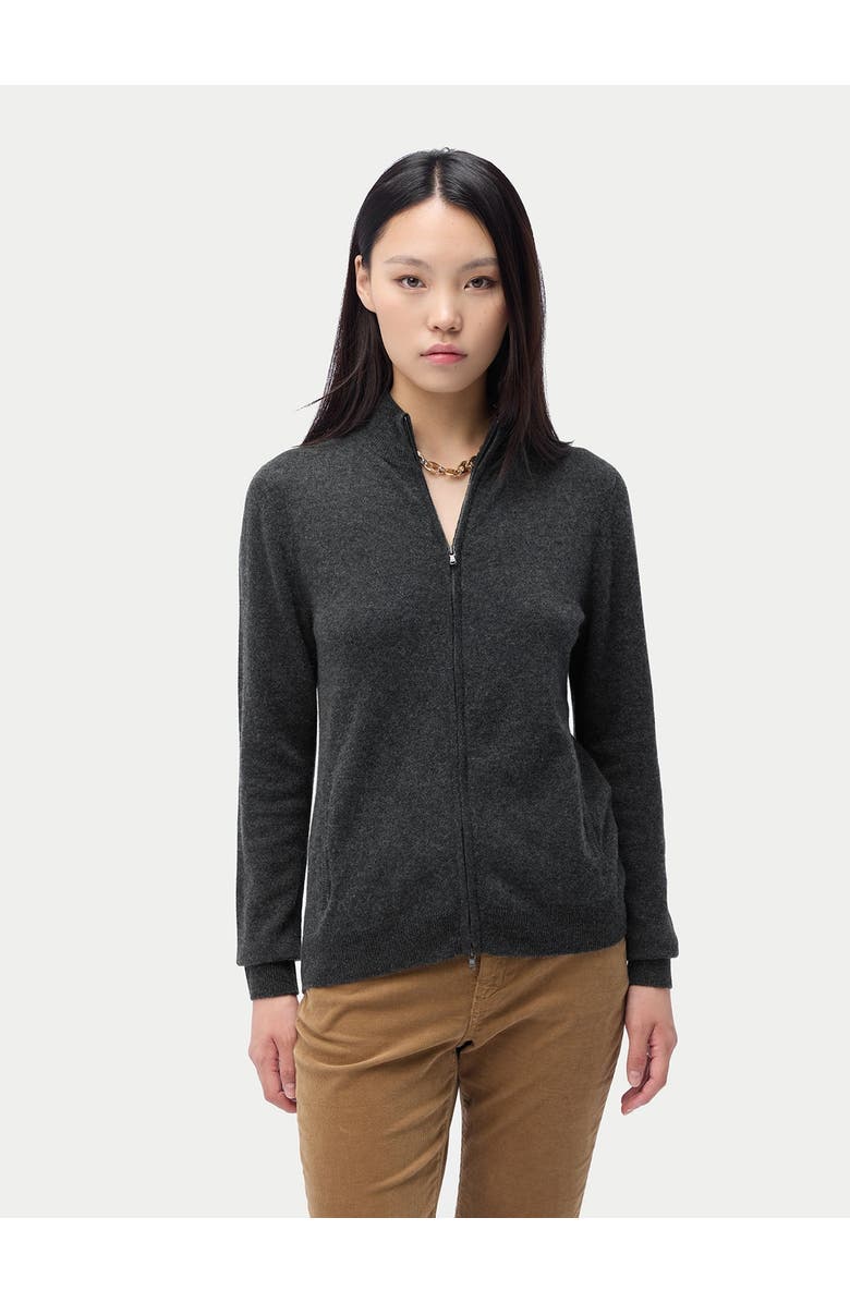GOBI Mongolian Cashmere Essential Cashmere Full-Zip Cardigan, Alternate, color, Charcoal