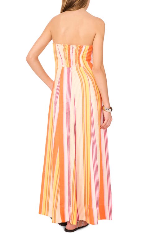 1.state Stripe Strapless Linen Blend Maxi Dress In Peach Cream