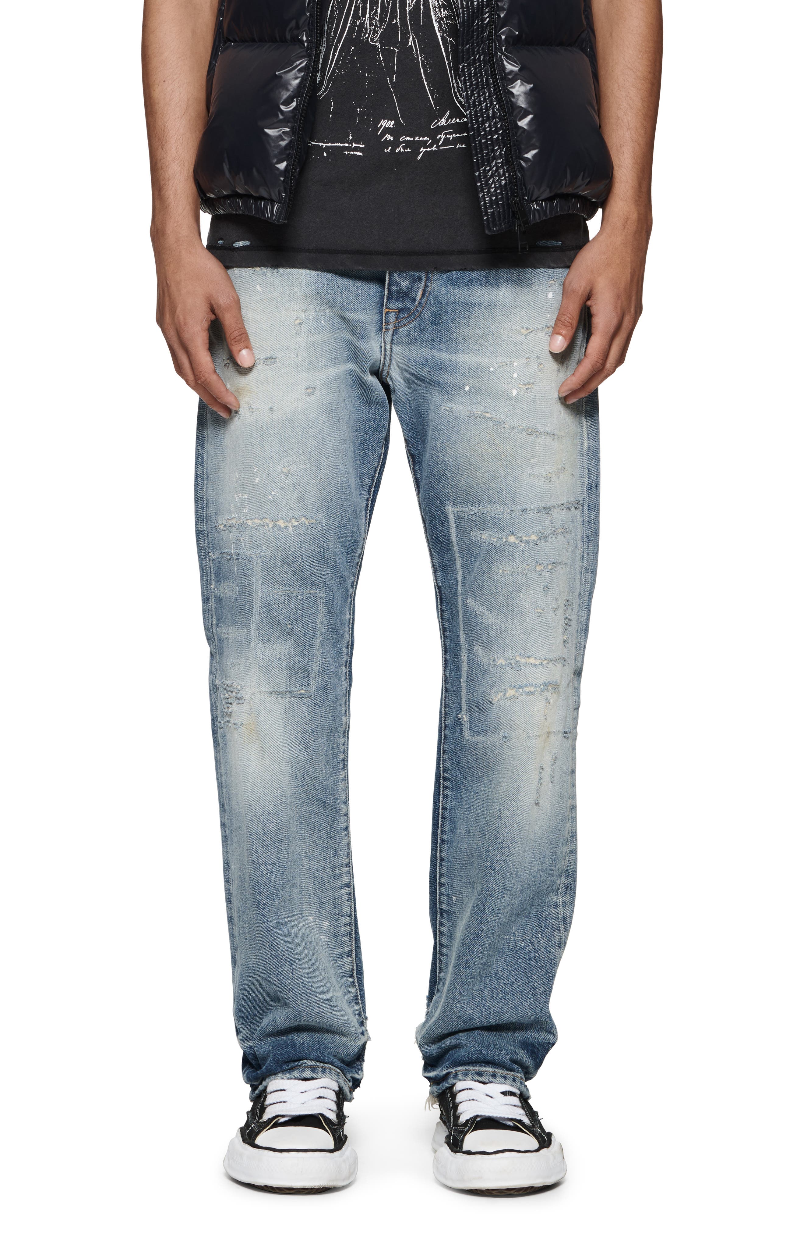 PURPLE BRAND Distressed Straight Leg Jeans