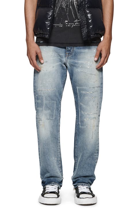 Distressed Straight Leg Jeans (Indigo Shadow Repair)