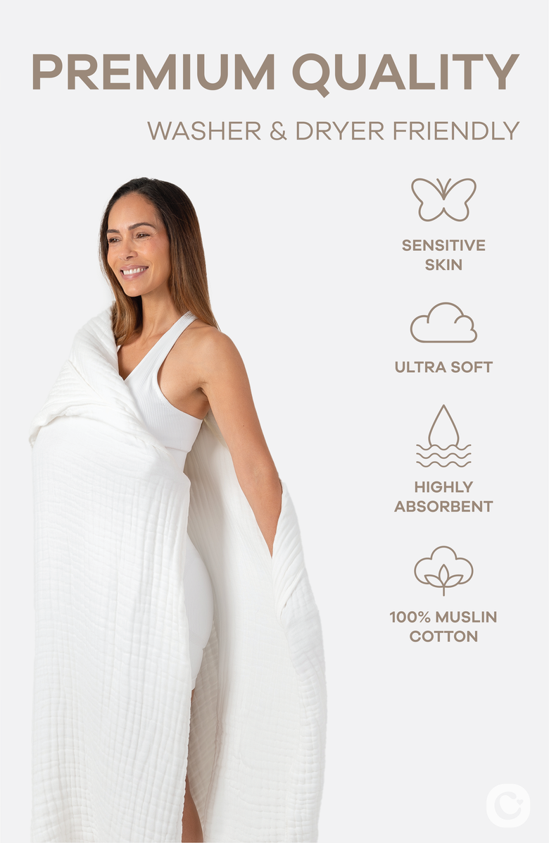 Comfy Cubs Adult Muslin Hooded Towel, Alternate, color, White