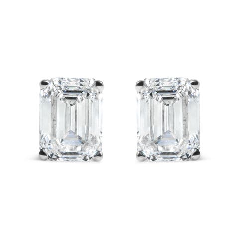 14K White Gold 2.0 Ct Emerald Lab Grown Diamond Solitaire Stud Earrings