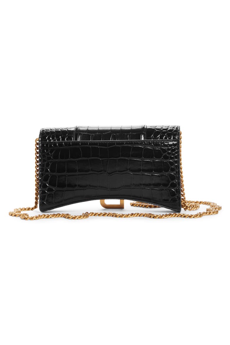 Hourglass Leather Wallet on a Chain, Alternate, color, BLACK