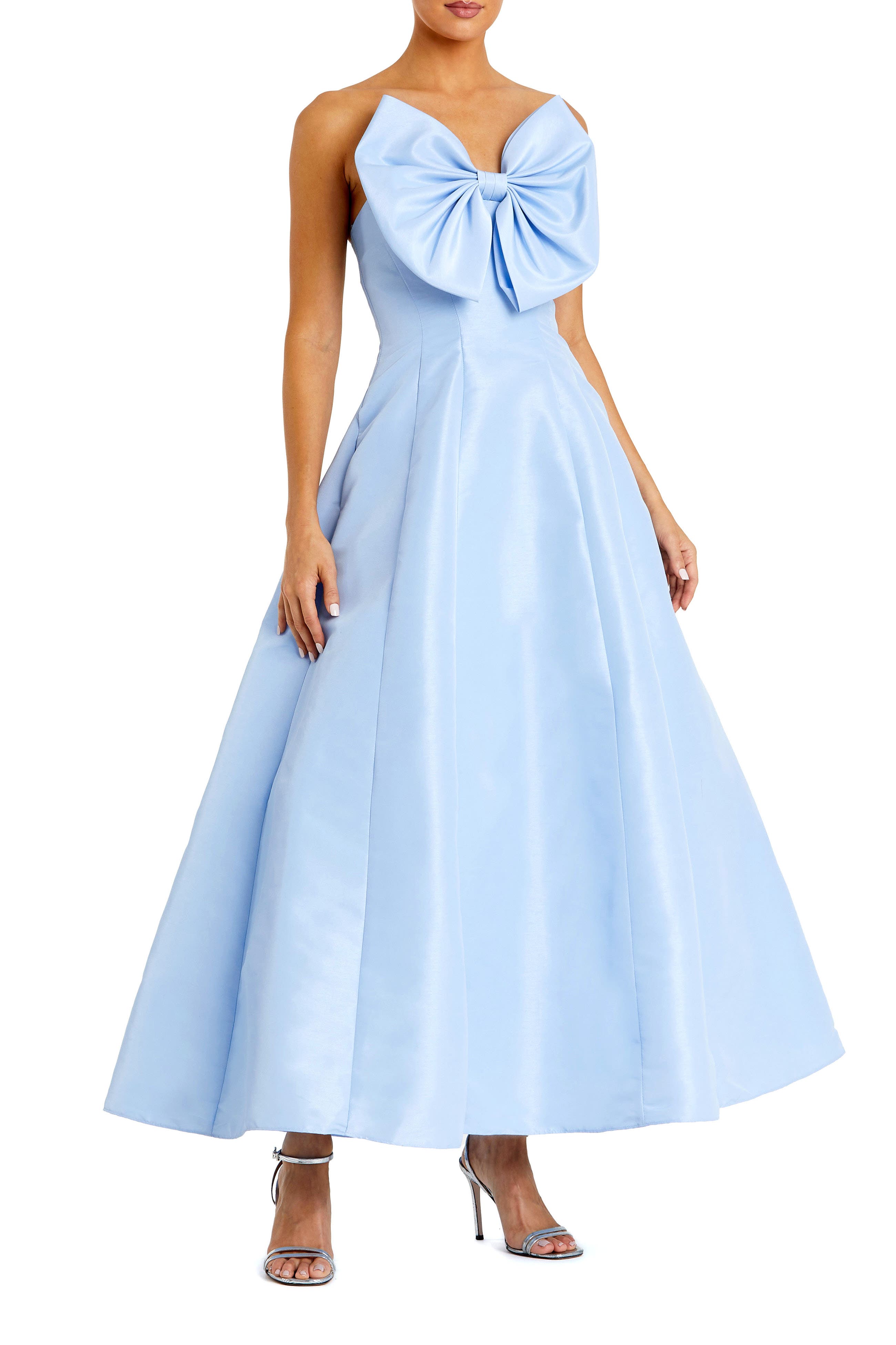 Women's Strapless A-Line Tea Length Statement Bow Dress