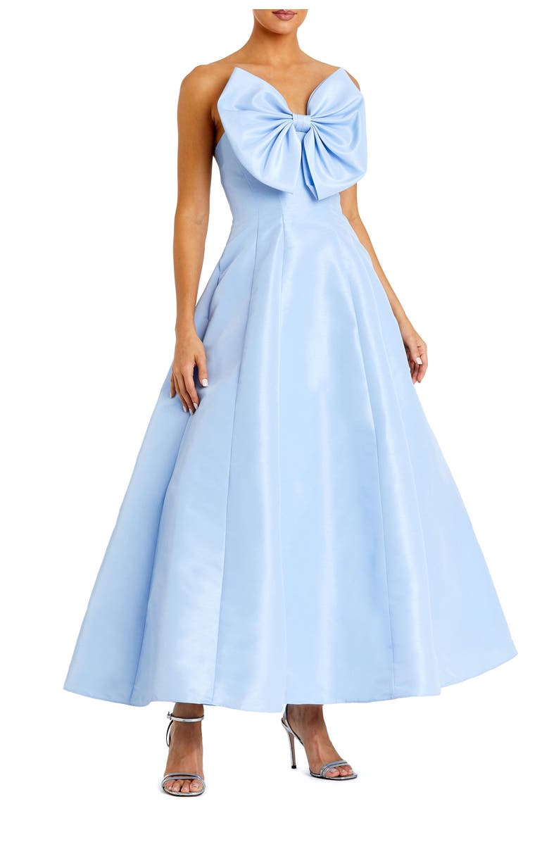 Mac Duggal Women's Strapless A-Line Tea Length Statement Bow Dress, Main, color, French Blue