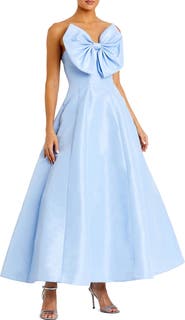 Mac Duggal Women's Strapless A-Line Tea Length Statement Bow Dress