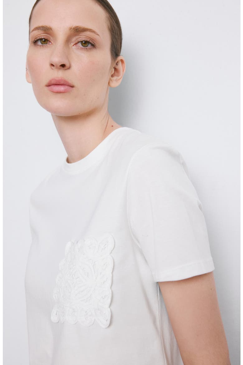Embroidered Cotton T-Shirt, Alternate, color, OFF WHITE
