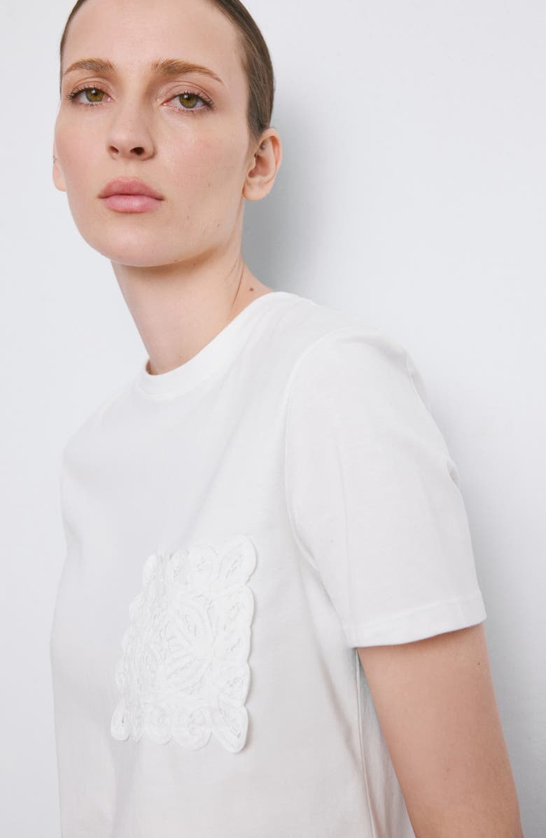 MANGO Embroidered Cotton T-Shirt, Alternate, color, Off White