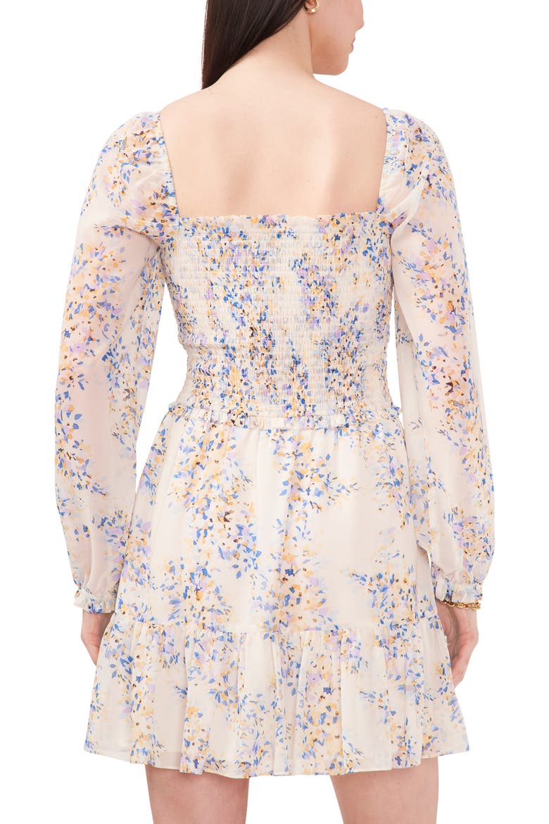 Square Neck Smocked Minidress, Alternate, color, IVORY/ LAVENDER/ BLUE 193
