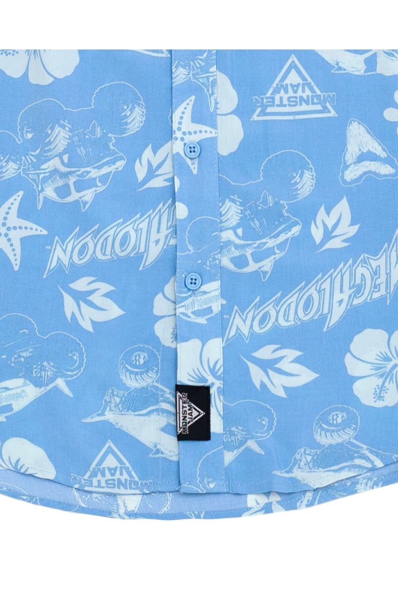 Monster Jam Megalodon Short Sleeve Button Down Shirt, Alternate, color, Soft Blue