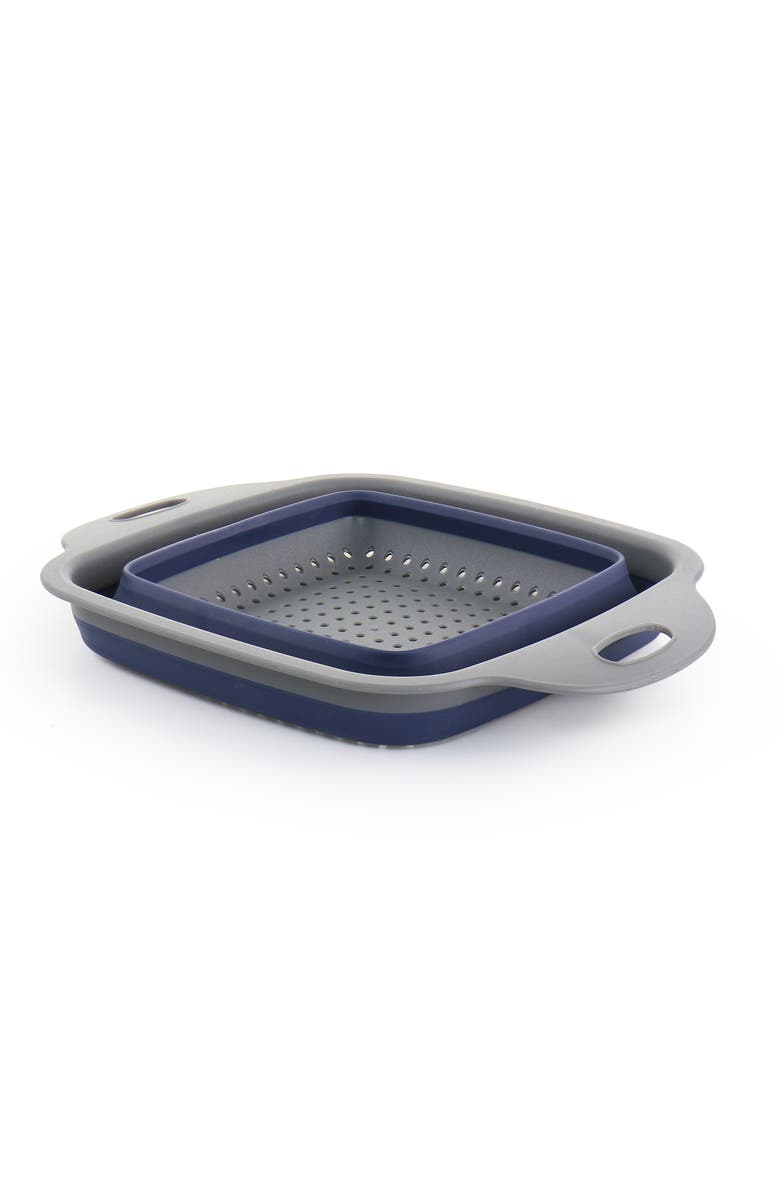 OSTER Bluemarine Collapsible Square Plastic Colander, Alternate, color, Blue