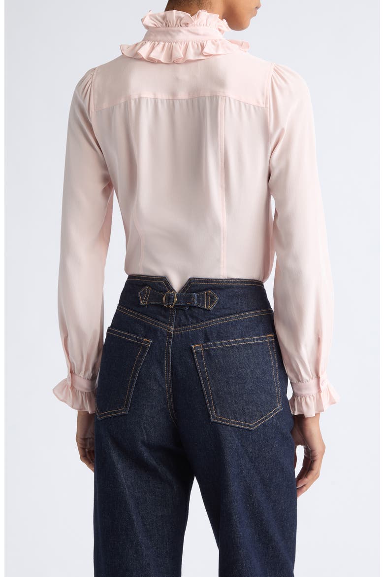 Catroux Ruffle Neck Silk Top, Alternate, color, POWDER