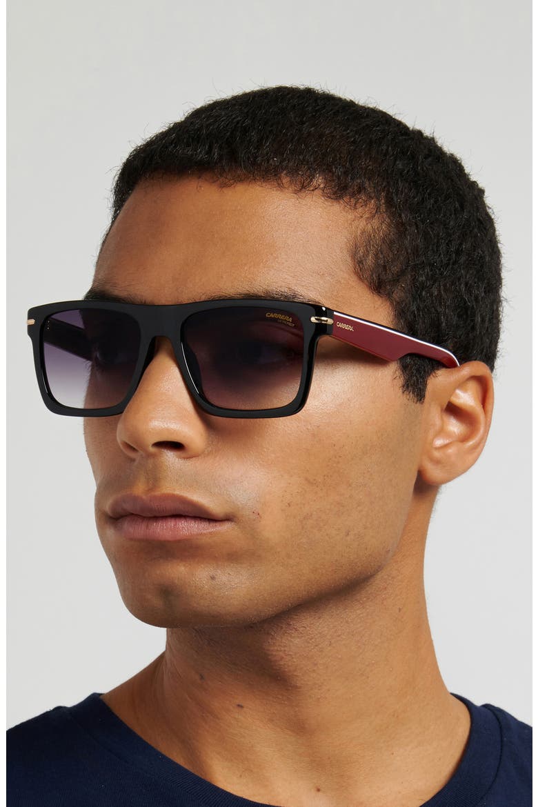 55mm Gradient Rectangular Flat Top Sunglasses, Alternate, color, BLACK RED/ DARK GREY SF