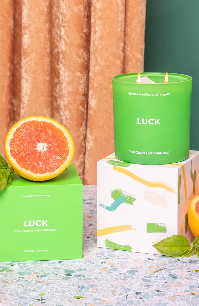 Jill and Ally Luck Clear Quartz Crystal Intention Candle, Alternate, color, 